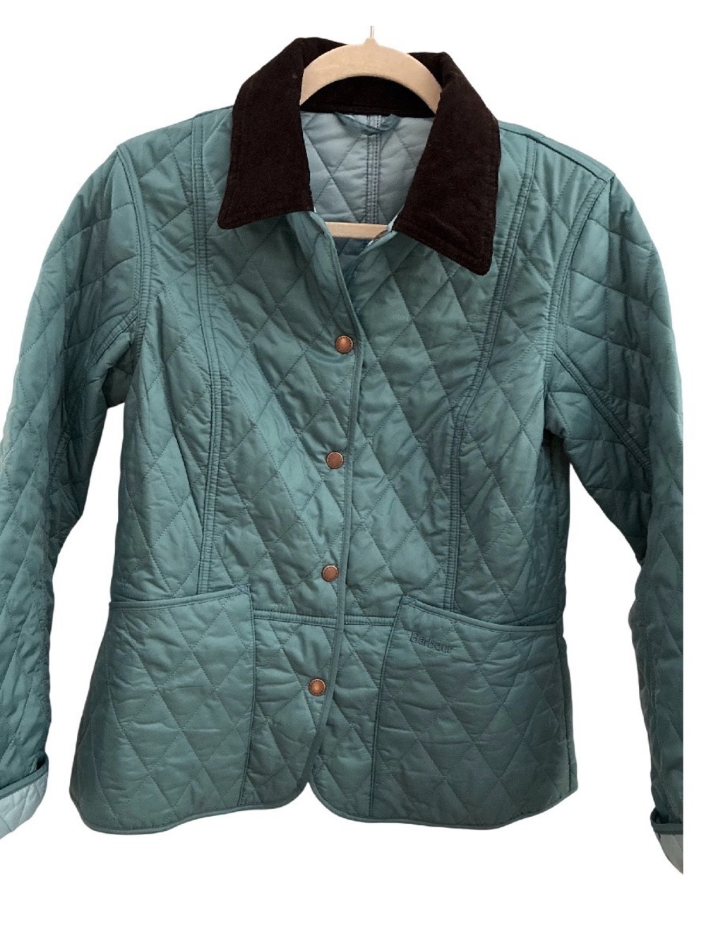 Barbour Women's Quilted Jacket with Contrast Collar - Teal 6 EUC